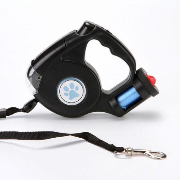 4.5M LED Flashlight Extendable Retractable Pet Leash Lead with Garbage Bag