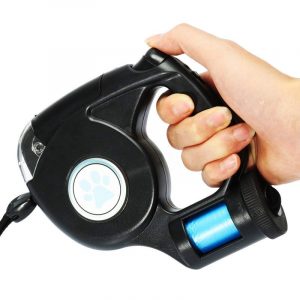 LED Flashlight Extendable Retractable Pet Leash Lead with Garbage Bag