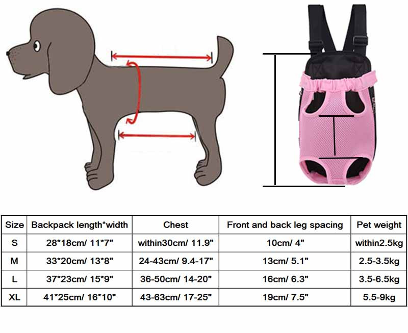 Super Pet Carrier Backpack-size chart