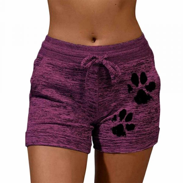 Summer Fast Drying Drawstring Cat Paw Print Shorts
